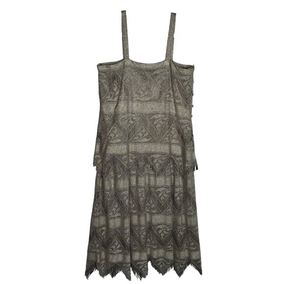 Vintage Damianou Size S Metallic Lace Scalloped Hem Flapper Dress Great Gatsby - Picture 3 of 11